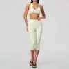 Conjunto deportivo de yoga con cepillado transfronterizo para mujer, cuello en V, espalda cruzada, cintura alta, realce de glúteos, pantalones de tres cuartos para mujer 5558