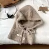 Pasamontañas Estilo Coreano para Mujer Otoño e Invierno Bufanda Sombrero Todo en Uno Protección Cálida para Orejas Gorro de Lana Tejido Versátil