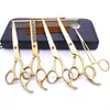 Tijeras de belleza para mascotas de 7.0 pulgadas color negro galvanizado 5 dientes de corte recto tijeras de corte curvo tijeras de hueso de pescado peine de fila en stock