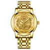 Reloj Popular de Acero Dorado Hueco para Hombre de Comercio Exterior Transfronterizo Personalizado, Reloj Luminoso con Correa de Acero, Reloj de Cuarzo para Hombre Impermeable de Moda
