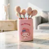 6030B Estilo de Perla Redonda Tenedor de Frutas Creativo de Dibujos Animados Juego de 6 Piezas con Muñecos de Goma Suave, Tenedores de Pastel Lindos, Acero Inoxidable