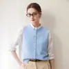 Colete Cardigan de Tricô 100% Caxemira Pura Feminino Gola Redonda com Botões Suéter para Camadas Sem Mangas Top Elegante