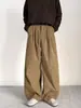 Calça Casual de Veludo Cotelê Plissada Estilo Japonês Vintage para Homens, Forrada com Fleece para Outono e Inverno, Marca Americana Tendência Calça de Perna Larga