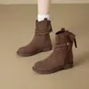 Botines estilo Martin arrugados con forro de polar y flecos western, nuevo modelo invierno 2026, a media pantorrilla, antideslizantes, gamuza, botines cortos ajustados retro para mujer