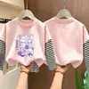 Camiseta base de manga larga tipo dos piezas para niña, nuevo estilo primavera/otoño 2026, camiseta de algodón puro con cuello redondo, corte holgado para niños mayores