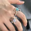 Anillo de Flor de Vidrio Versátil Estilo Coreano Azul-Morado Cristal Perla Optimizada Anillo Elástico para Dedo Índice Transparente Sensación Fresca