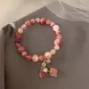 Pulsera de Cristal de Fresa Natural Pulsera de Cristal Femenina Zirconia Flor de Mano Ins Diseño de Nicho Estudiante Mejor Amiga Pulsera Ligera
