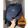 2025 Nueva Camiseta de Terciopelo para Hombre de Otoño e Invierno Casual de Manga Larga con Empalme Moda Sudadera de Cuello Redondo Versátil Top Básico