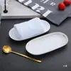 Phnom Penh Plato de Cerámica para Toallas Plato para Jabón Blanco Ovalado Rectangular Soporte para Toallas Bandeja para Toallas Húmedas para el Hogar