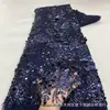 Novo Tecido de Renda Luxuoso da Moda EAU Dubai com Lantejoulas e Miçangas Bordadas à Mão Prateadas para Vestidos de Casamento