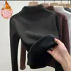 Estudiantes de secundaria de terciopelo con cuello semi-alto, forro polar, engrosado, prenda interior de terciopelo cálida de una sola pieza, top interior para mujer de otoño e invierno