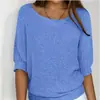 Suéter liso de superventas transfronterizo para mujer con diseño de cuello barco, estilo casual europeo y americano, mangas tres cuartos, versátil para ir al trabajo y ambientes con aire acondicionado