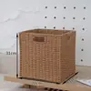 Caixa de Armazenamento Estilo Japonês, Cesta de Armazenamento para Sala de Estar e Quarto, Cesta de Armazenamento de Palha e Rattan Sintéticos, Cesta de Armazenamento para Armário de Casa