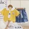 Conjunto de Roupa de Verão para Meninas Estilo 2026, Conjunto Fofo de Duas Peças com Bordado de Coelho de Manga Curta para Bebê, Atacado da Moda