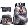 Mochila Escolar One Piece Luffy Transfronteiriça Mochila de Ombro Estojo de Lápis Bolsa de Lona de Três Peças Grande Capacidade Rei dos Piratas