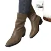 Zapatos de tacón alto para mujer para comercio exterior, nuevo estilo otoño e invierno 2026, punta fina sin cordones talla grande botas apiladas transfronterizas, botas de media pantorrilla para mujer