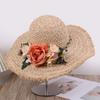 Moda Rap de Verano Combinable Casual Tejido de Ráfia Transpirable Sombrero de Paja Flor Exterior Viaje Sombrero para el Sol