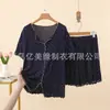 Conjunto de Short con Volantes de Lunares de Modal de Manga Corta para Mujer, Conjunto Casual de Dos Piezas Delgado de Talla Grande para Verano