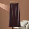 Nova Saia de Couro Haining Outono/Inverno 2026 para Mulheres, Saia Lápis de Pele de Ovelha Emagrecedora de Cintura Alta, Meia Saia Elegante e Sexy