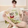 Pijama de Algodón Puro para Hombre, Nuevo Traje de Manga Corta Verano 2026, Talla Grande Holgado Ropa de Casa para Adolescentes y Niños