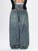 Roupas Masculinas Fengshe / Nova Tendência da Moda Jeans Vintage Desgastado Masculino e Feminino Calças Casuais de Corte Reto com Estampa de Letras