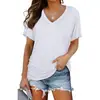 Ropa europea y americana para mujer de comercio transfronterizo 2025 Amazon comercio exterior nueva camiseta de manga corta para mujer de color liso, manga murciélago, fruncido lateral, cuello en V