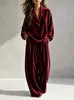 2026 Moda Feminina Europeia e Americana Amazon Site Independente Outono/Inverno Novo Moda Casual Veludo Manga Longa Calça Longa Gola Reversível Conjunto