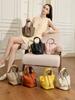 Bolso Cesta de Cuero Genuino para Mujer con Hebilla Plateada 2026 Nuevo Bolso de Mano de Moda Bolso Cubo con Patrón de Lichi Bolso de Dama