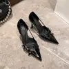 Zapatos de Mujer de Tacón Alto con Punta Fina, Sandalias Huecas de Tacón Fino, Elegantes y Cómodos, Modelo Nuevo 2026, Charol Negro Nude