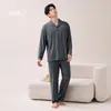 Algodón PuroPijama para Hombre Primavera y Otoño Cuello Redondo Manga Larga Pantalón Largo Adolescente Casual Ropa para el Hogar Conjunto de Dos Piezas
