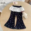 Pantalones acampanados elegantes para niña con estampado de limón, nuevo estilo de otoño para bebé niña, versión coreana, pantalones largos de encaje, para primavera y otoño, pantalones de chándal versátiles