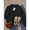 Suéter Azul Trenzado de Cuello Redondo, Moda y Estilo, Estilo Coreano, Temperamento Suave, Top de Punto Casual Holgado Adelgazante para Mujer
