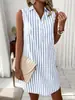2026 Moda Transfronteriza de Comercio Exterior Europeo y Americano Vestido Suelto Casual Minimalista sin Mangas Cuello en V Botones Rayas para Mujer