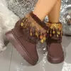 Botas de Neve Únicas com Franjas e Contas Novo Estilo Outono e Inverno 2025 Botas Curtas de Solado Grosso Confortáveis Versáteis de Alta Qualidade para Mulheres