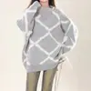 Nuevo Suéter Dulce Suave y Esponjoso Estilo Japonés Coreano Otoño/Invierno para Mujer Estilo Holgado Perezoso Tejido de Punto con Patrón de Diamantes Top Primavera/Otoño