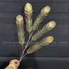 Flores de Nochevieja, Flores Artificiales Doradas, Eucalipto Dorado, Hortensia, Abanico Dorado, Hojas de Ginkgo, Cubo de la Fortuna, Arreglo Floral, Hojas, Flores de Plástico