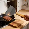 Espátula de cocina de acero inoxidable con mango de madera de haya, espátula para freír bistecs, espátula para teppanyaki y panqueques, espátula de mano para panqueques, espátula para bistecs