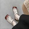~Luce Estilo Festivo con Falda y Sandalias para Mujer con Punta Cuadrada Trenzadas Caladas de Tacón Bajo Cómodas Zapatos Romanos