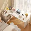 Escritorio de esquina para estudiar y usar la computadora, escritorio de oficina, tocador de dormitorio para niñas, mesa de esquina con estantería integrada