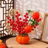 Novo Estilo Chinês Fruta Vermelha Fruta da Sorte Em Vaso Caqui Arranjo de Flores Ruyi Flor Artificial Decoração Fruta Simulada Flor Simulada Planta em Vaso
