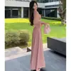 Estilo Coreano Maduro Sexy Malla Cuello en V Manga Larga Otoño 2026 Nuevo Cintura Alta Plisado Falda Larga Conjunto de Dos Piezas