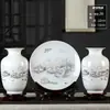Juego de Tres Adornos Cerámicos de Jingdezhen para Entrada de Sala, Florero, Plato de Exhibición para Oficina, Fabricante Estilo Chino