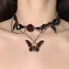Collar Gargantilla Mariposa Escarlata Oscura de Halloween Estilo Gótico Punk de Lujo Accesible Retro Sexy Sexy