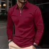 Camisa Polo de Color Sólido de Manga Larga para Hombre Primavera y Otoño Nueva con Bolsillo de Solapa Estampado 3D Pantalones con Cremallera Top Casual para Hombre
