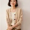 Suéter de punto de cachemira Baicai Rong, cárdigan con cuello en V, suéter holgado, moda casual, manga larga, top básico