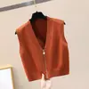 Chaqueta Chaleco Tejido para Mujer, Ropa de Otoño e Invierno, Chaleco Ajustado Estilo Coreano, Chaleco Suéter con Cuello en V de Abrigo, Estilo Corto