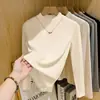 Diseño de espina de pez, camiseta de manga larga con cuello alto a medio y terciopelo alemán, moda para mujer, capa interior versátil, top de otoño