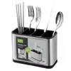 Suporte para Utensílios de Cozinha em Aço Inoxidável, Porta-Talheres Antiferrugem Antiderrapante com Furo de Drenagem, Organizador de Armazenamento para Colheres Garfos