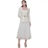 Vestido Cuadrado de Tweed con Botones de Pedrería, Ceñido a la Cintura, Efecto Adelgazante, Vestido Largo de Gasa Plisada con Cinturón Incluido