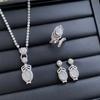 Conjunto de tres piezas de ágata gris y calcedonia blanca natural con anillo de apertura de diamantes, elegantes pendientes colgantes de lujo para mujer